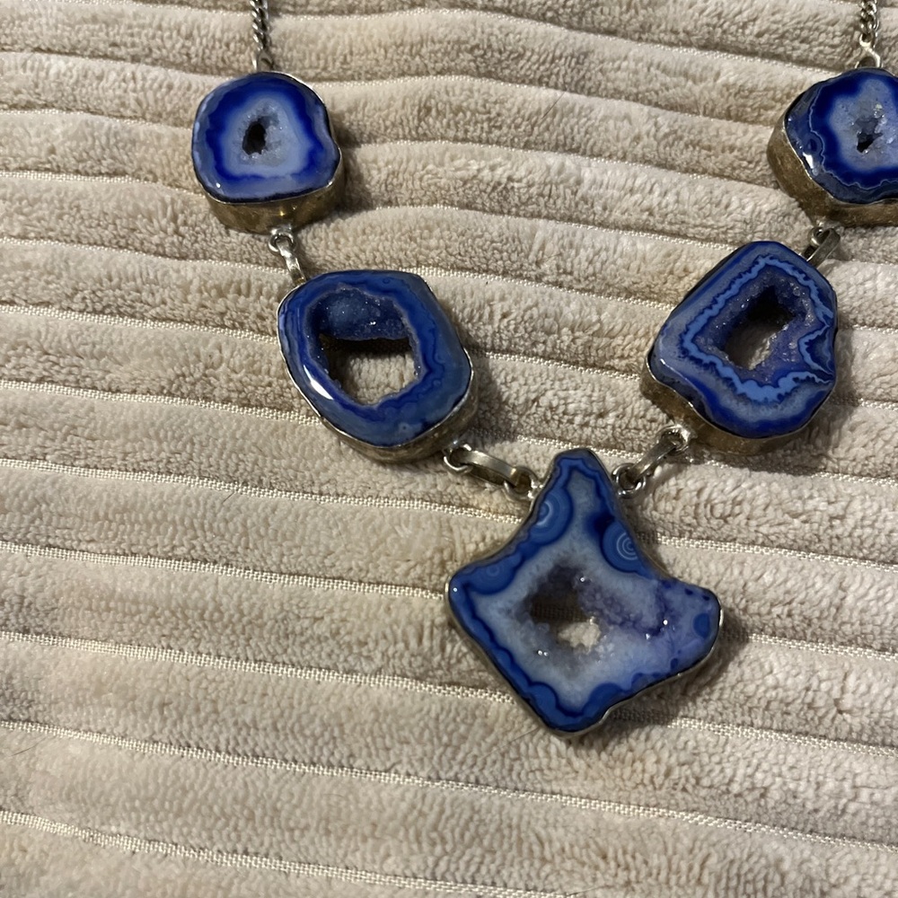 Blue Geode Slice Statement Necklace - image 3